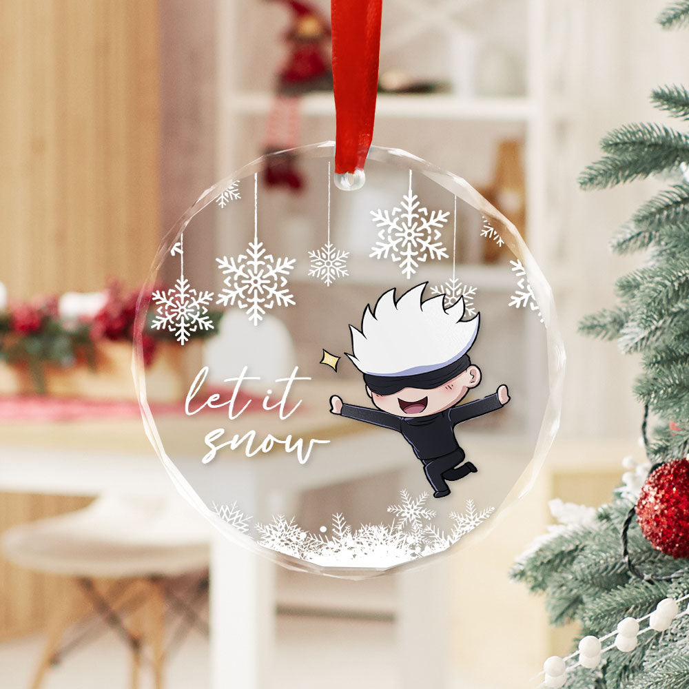 gojo satoru funny let it snow glass ornament perfect gift for christmas holiday onnfc - Jujutsu Kaisen Store
